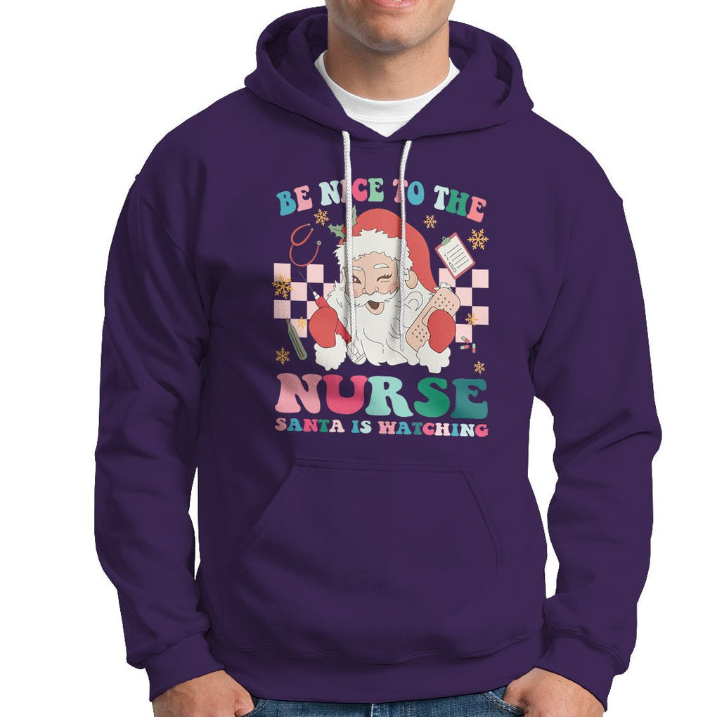 Be Nice To The Nurse Santa is Watching Christmas Hoodie TS09 Purple Printyourwear