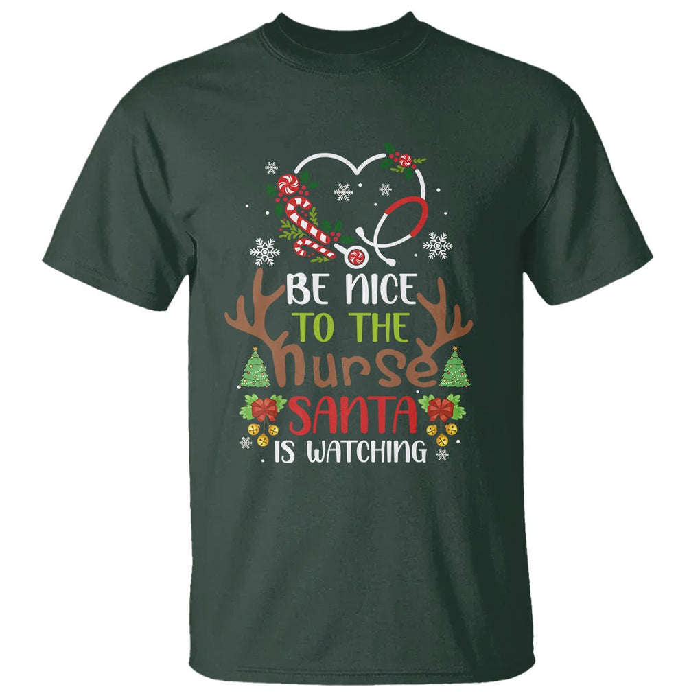 Be Nice To The Nurse Santa is Watching Funny Christmas T Shirt TS09 Printyourwear