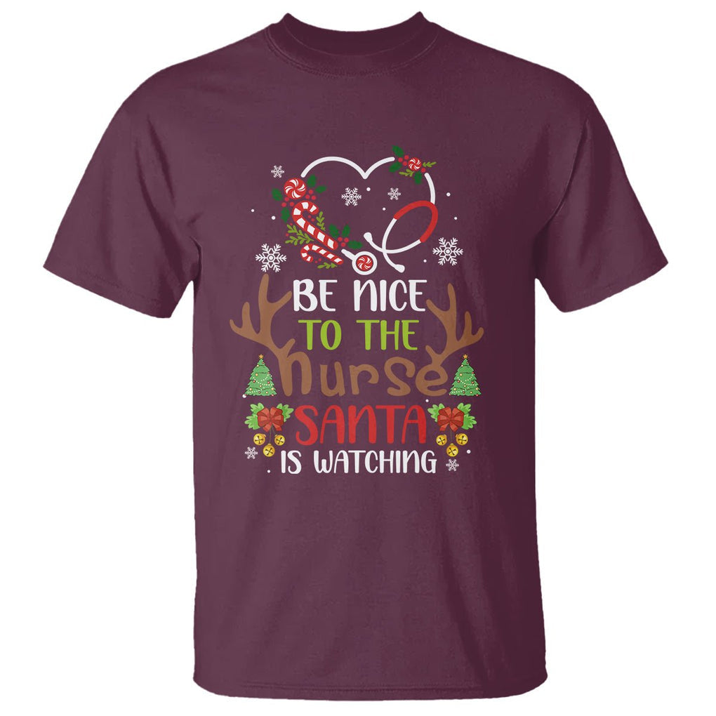 Be Nice To The Nurse Santa is Watching Funny Christmas T Shirt TS09 Printyourwear
