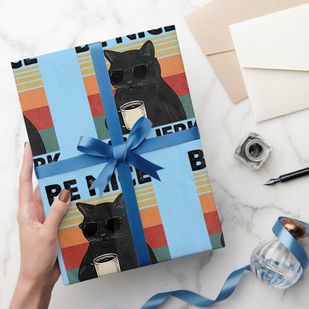 Be Nice You Jerk Wrapping Paper Roll Funny Black Cat Sarcastic Quote TS14 Light Blue Print Your Wear
