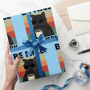 Be Nice You Jerk Wrapping Paper Roll Funny Black Cat Sarcastic Quote TS14 Light Blue Print Your Wear