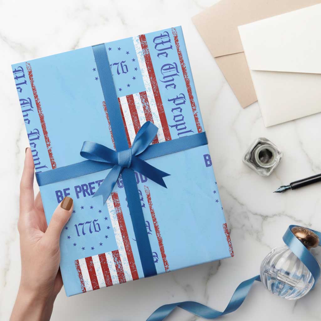 Be Pretti Good 1776 Flag Wrapping Paper Roll We The People Patriotic Protest TS02 Light Blue Print Your Wear