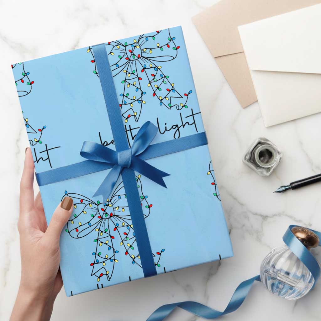 Be The Light Christmas Coquette Bow Wrapping Paper Roll Christian Religious Bible Verse TS10 Light Blue Print Your Wear