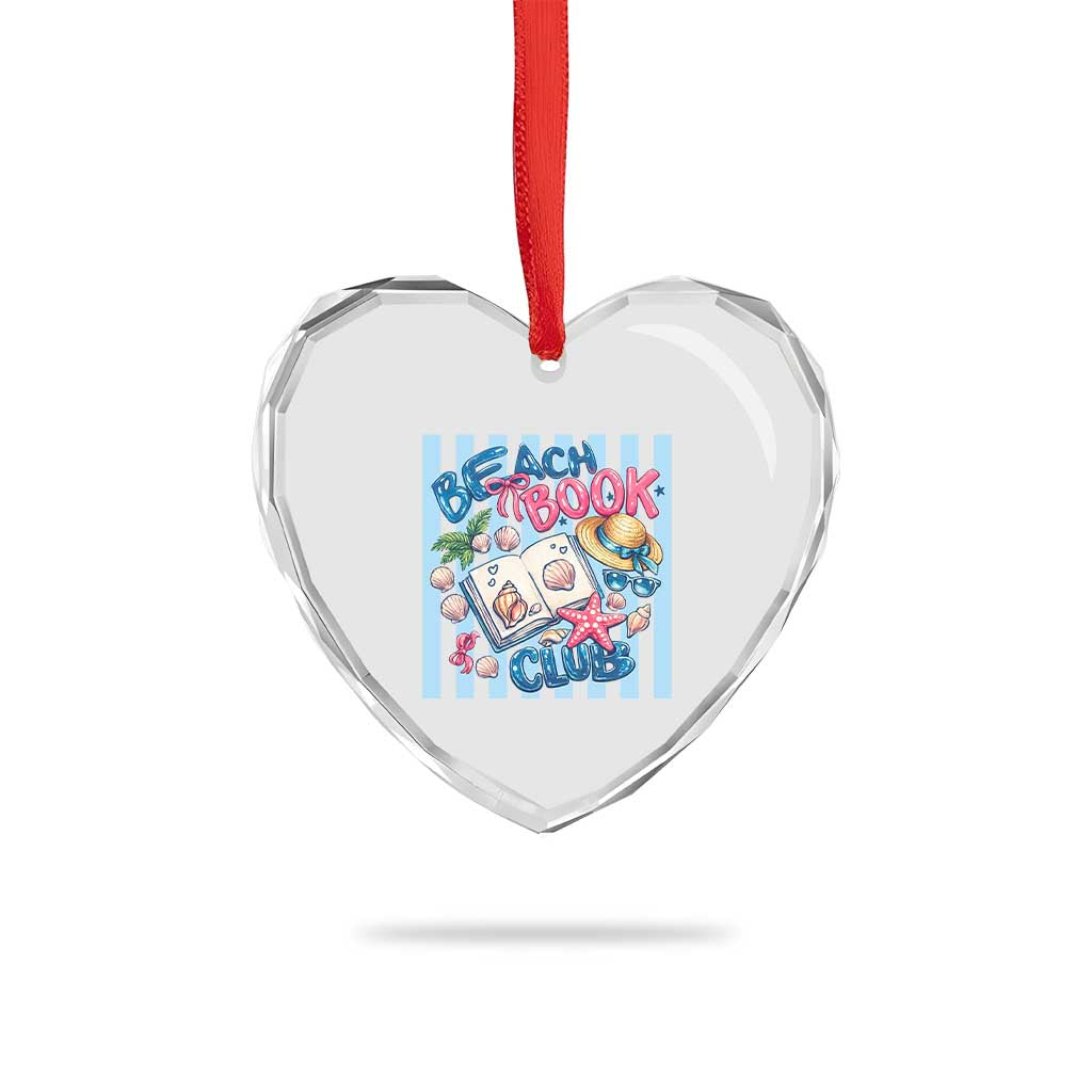 Beach Book Club Heart Crystal Glass Ornament Bookworm Summer Vacation Graphic