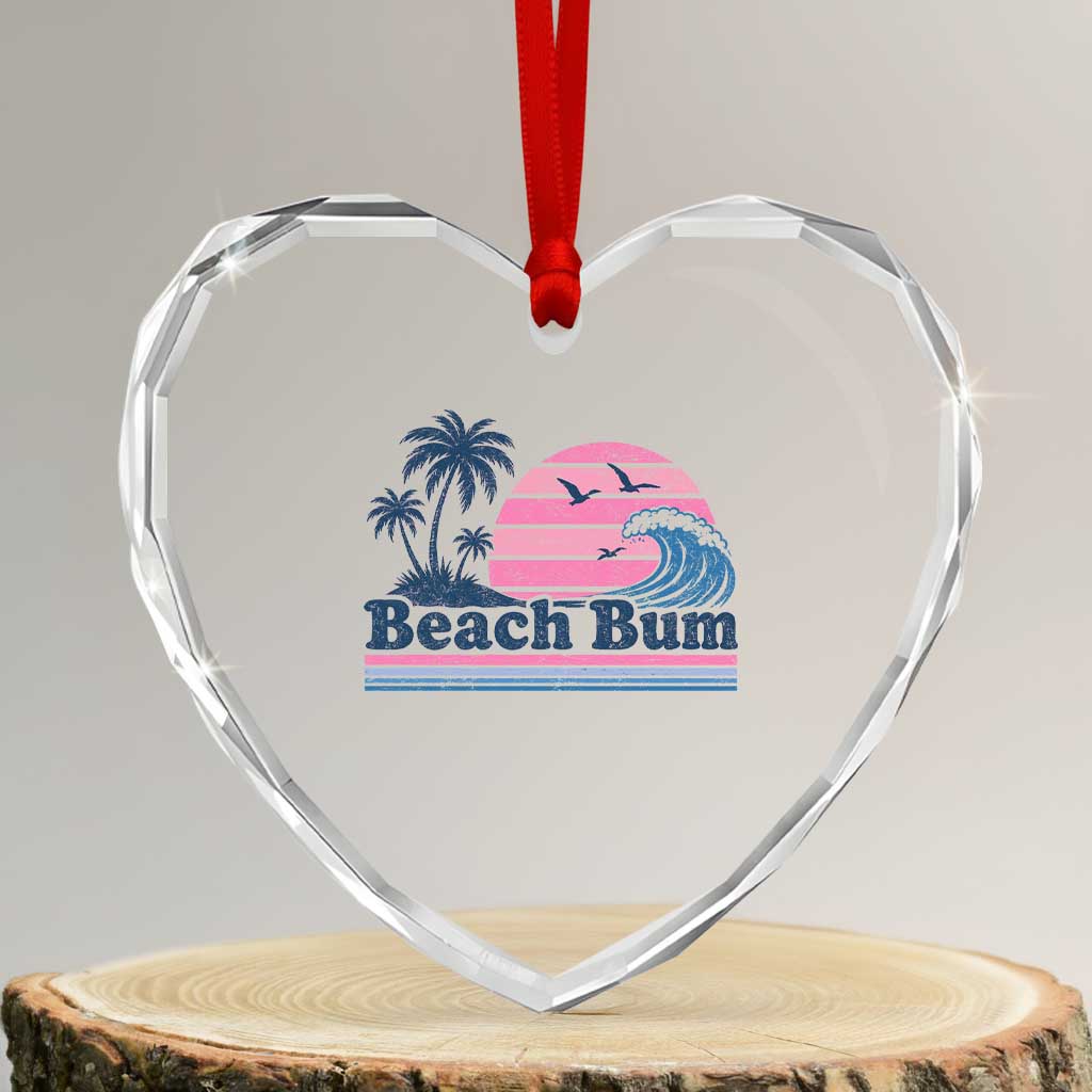 Beach Bum Heart Crystal Glass Ornament Retro Summer Vacation Surf Wave Tropical Sunset Aesthetic TS10 Transparent Glass 3'' Heart Print Your Wear