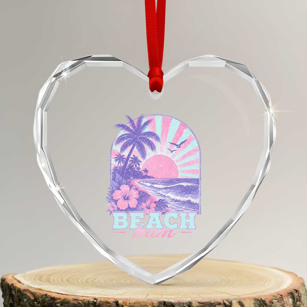 Beach Bum Heart Crystal Glass Ornament Summer Vacation Beach Lover Surf Wave Vintage Tropical Sunset Aesthetic TS10 Transparent Glass 3'' Heart Print Your Wear