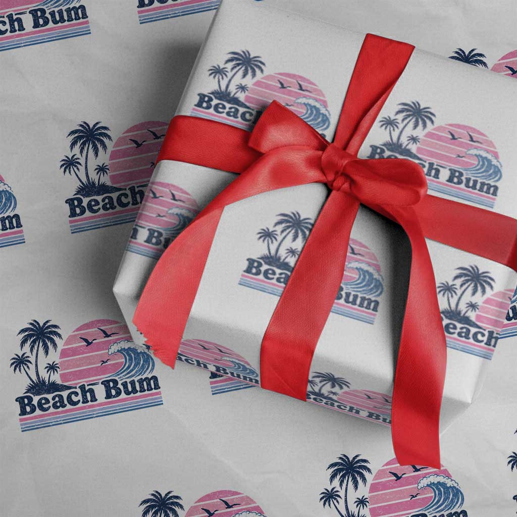 Beach Bum Wrapping Paper Roll Retro Summer Vacation Surf Wave Tropical Sunset Aesthetic TS10 White Print Your Wear