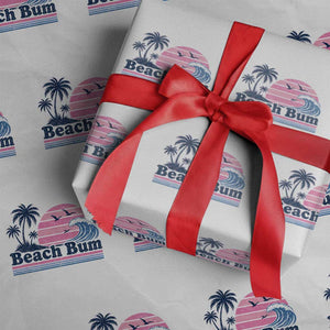 Beach Bum Wrapping Paper Roll Retro Summer Vacation Surf Wave Tropical Sunset Aesthetic TS10 White Print Your Wear