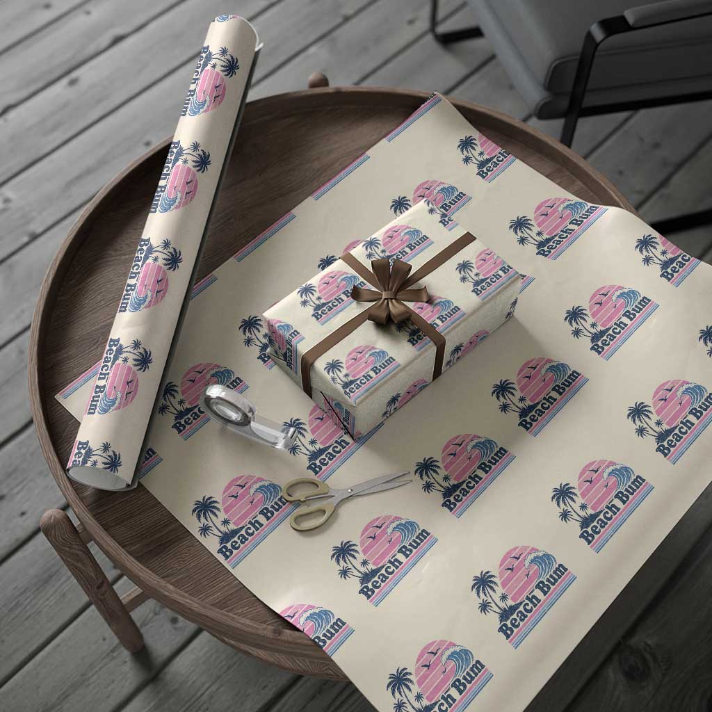 Beach Bum Wrapping Paper Roll Retro Summer Vacation Surf Wave Tropical Sunset Aesthetic TS10 Beige Print Your Wear