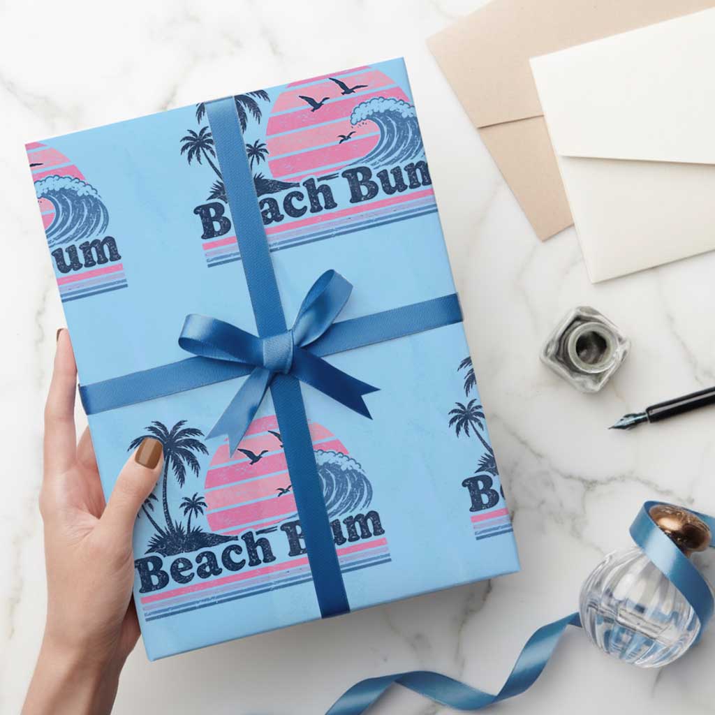 Beach Bum Wrapping Paper Roll Retro Summer Vacation Surf Wave Tropical Sunset Aesthetic TS10 Light Blue Print Your Wear