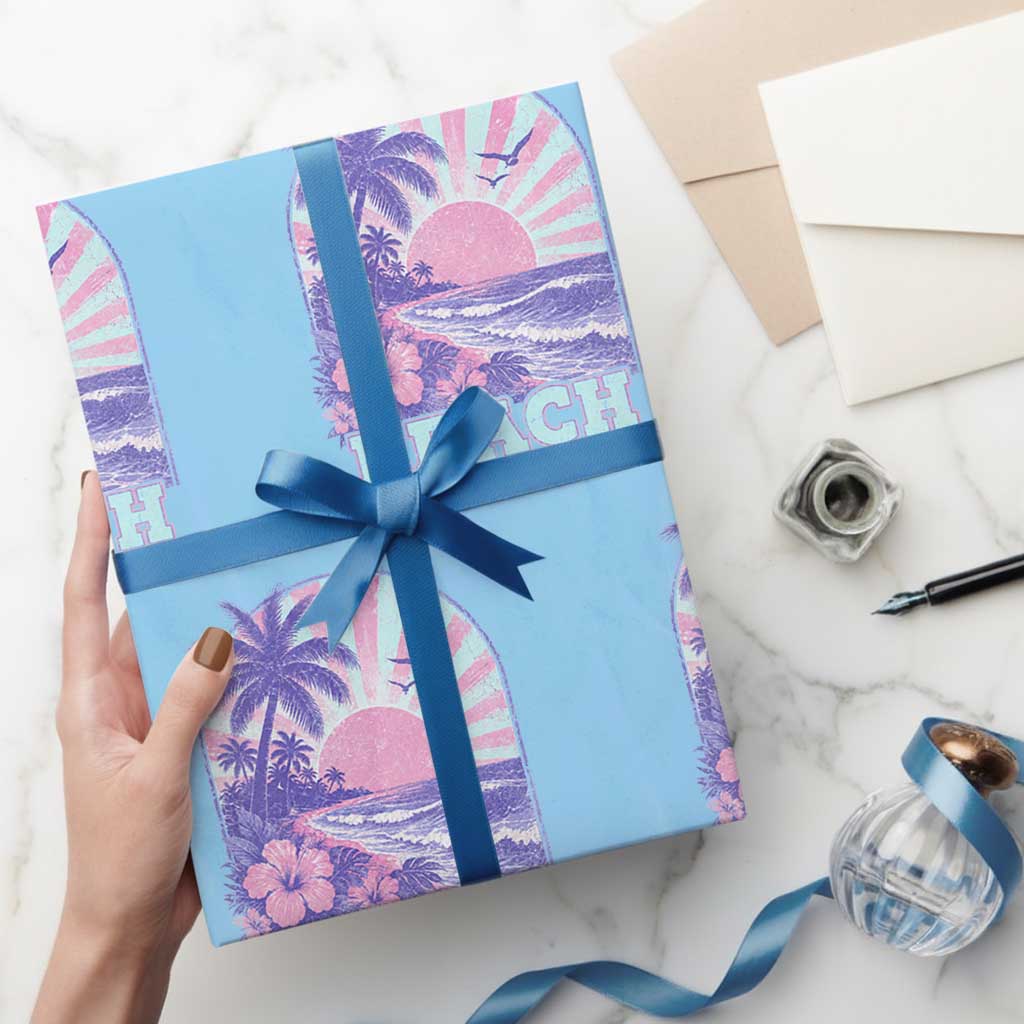 Beach Bum Wrapping Paper Roll Summer Vacation Beach Lover Surf Wave Vintage Tropical Sunset Aesthetic
