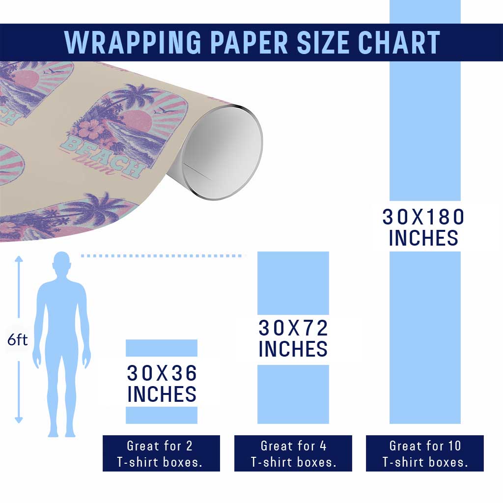Beach Bum Wrapping Paper Roll Summer Vacation Beach Lover Surf Wave Vintage Tropical Sunset Aesthetic