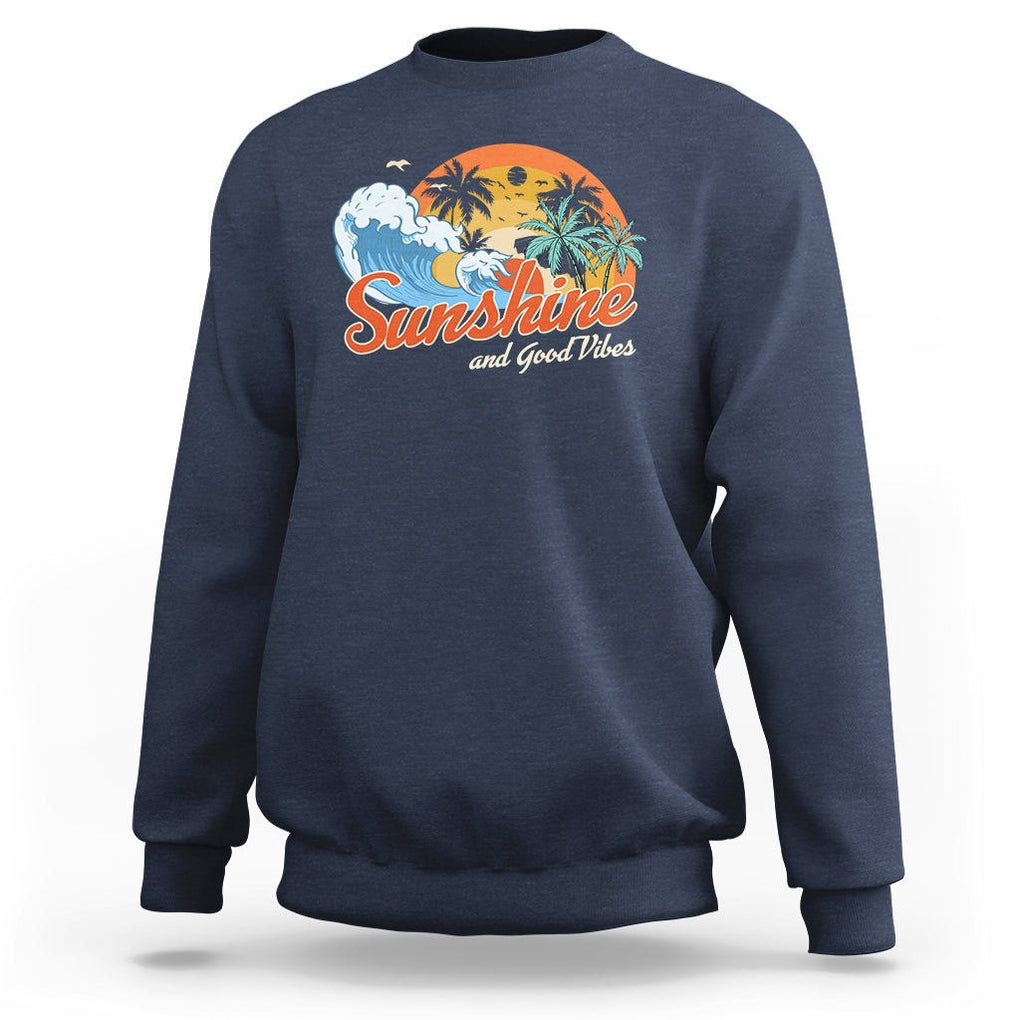 Beach Lover Sweatshirt Sunshine And Good Vibes Summer Vacation TS09 Navy Print Your Wear