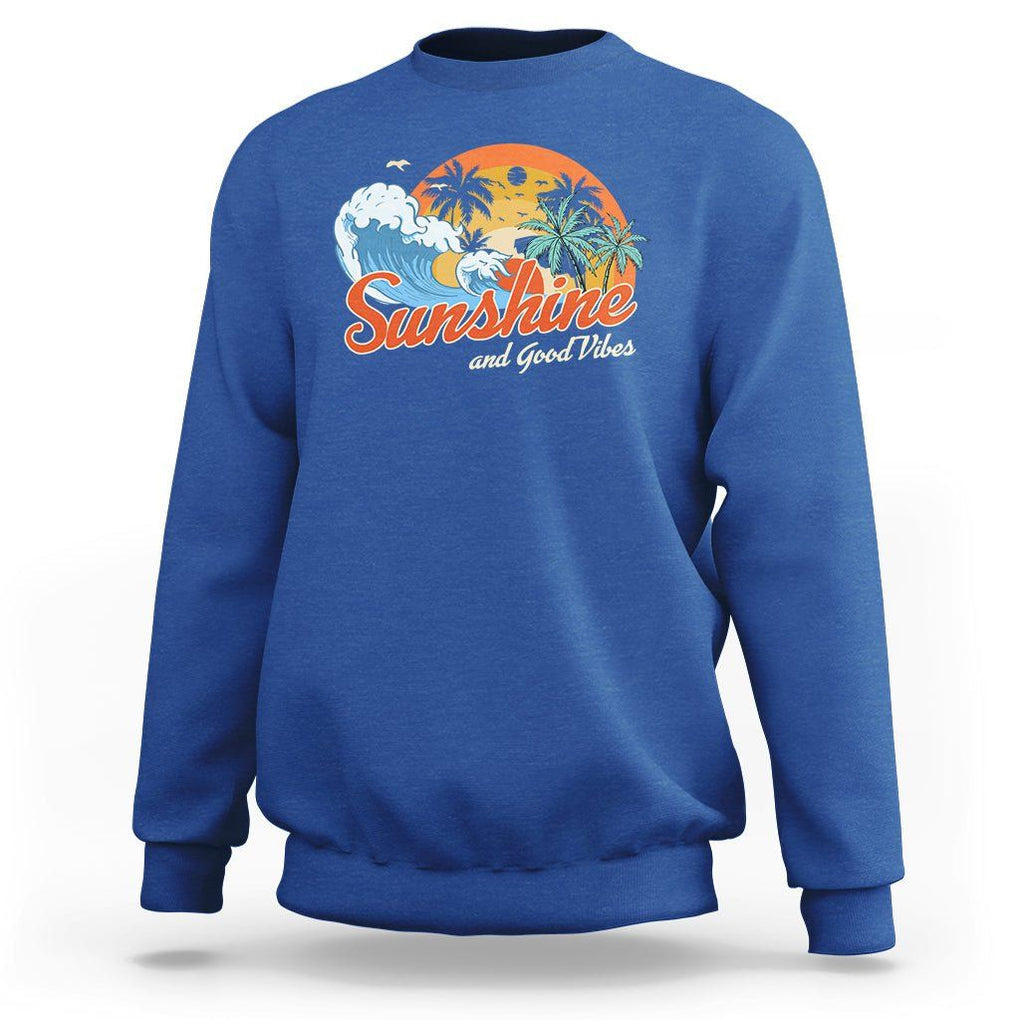 Beach Lover Sweatshirt Sunshine And Good Vibes Summer Vacation TS09 Royal Blue Print Your Wear