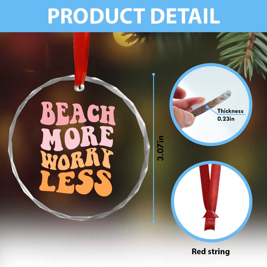 Beach More Worry Less Crystal Glass Ornament Boho Summer Vacation