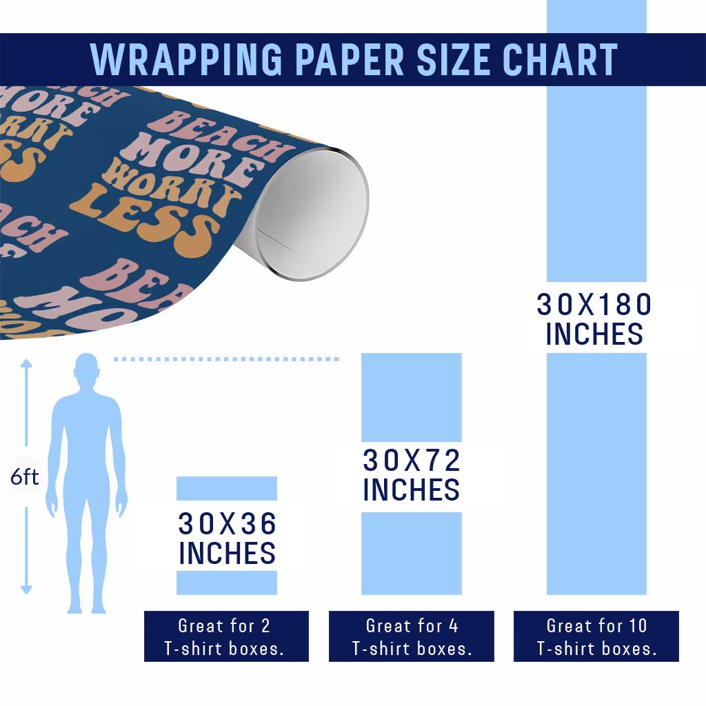Beach More Worry Less Wrapping Paper Roll Boho Summer Vacation