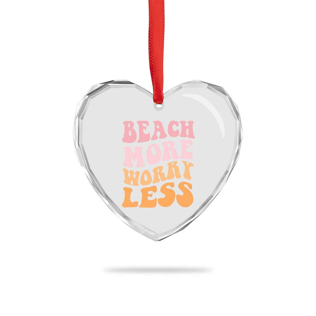 Beach More Worry Less Heart Crystal Glass Ornament Boho Summer Vacation