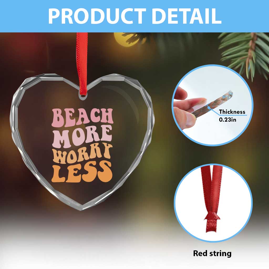 Beach More Worry Less Heart Crystal Glass Ornament Boho Summer Vacation