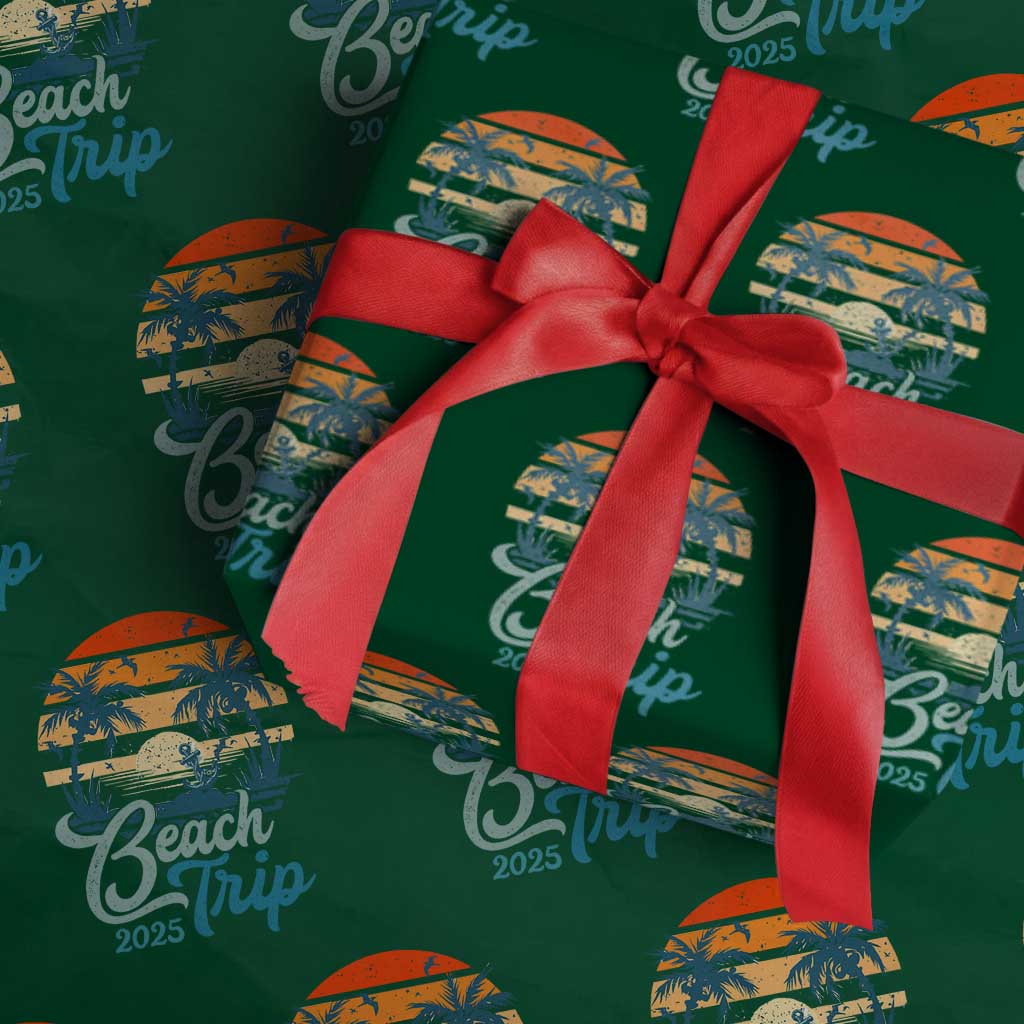 Beach Trip 2025 Wrapping Paper Roll Summer Vacation Vintage 70's Retro TS10 Green Print Your Wear
