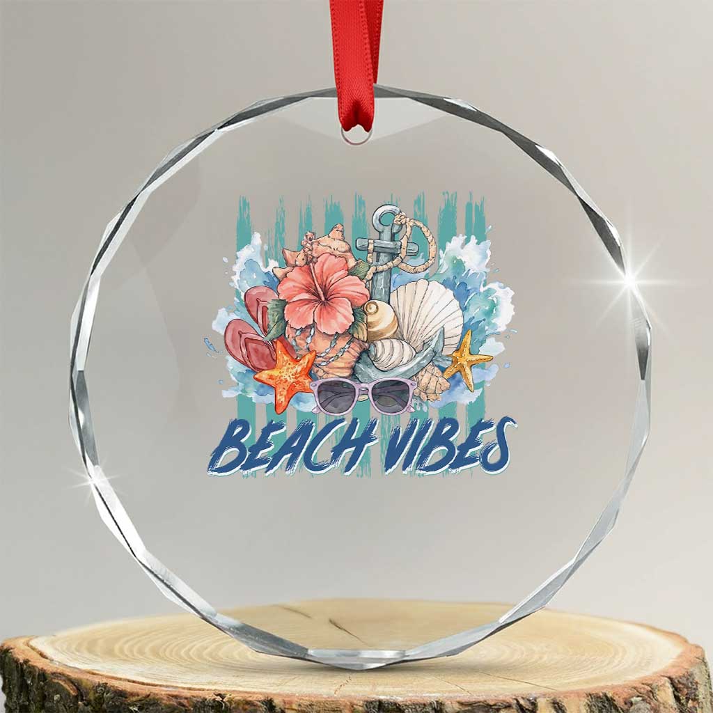 Beach Vibes Crystal Glass Ornament Floral Seashell Coastal Vacation Graphic TS12 Transparent Glass 3'' Circle Print Your Wear