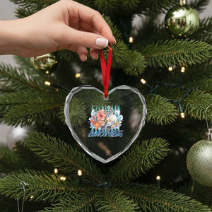 Beach Vibes Heart Crystal Glass Ornament Floral Seashell Coastal Vacation Graphic