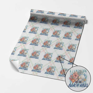 Beach Vibes Wrapping Paper Roll Floral Seashell Coastal Vacation Graphic