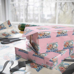 Beach Vibes Wrapping Paper Roll Floral Seashell Coastal Vacation Graphic