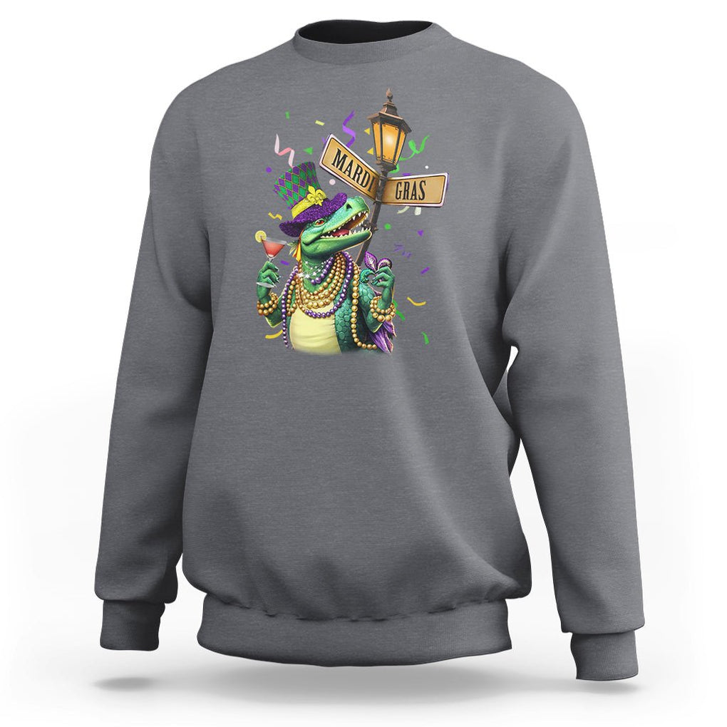 Bead Dinosaur Funny Mardi Grawr Gras Sweatshirt TS09 Charcoal Printyourwear