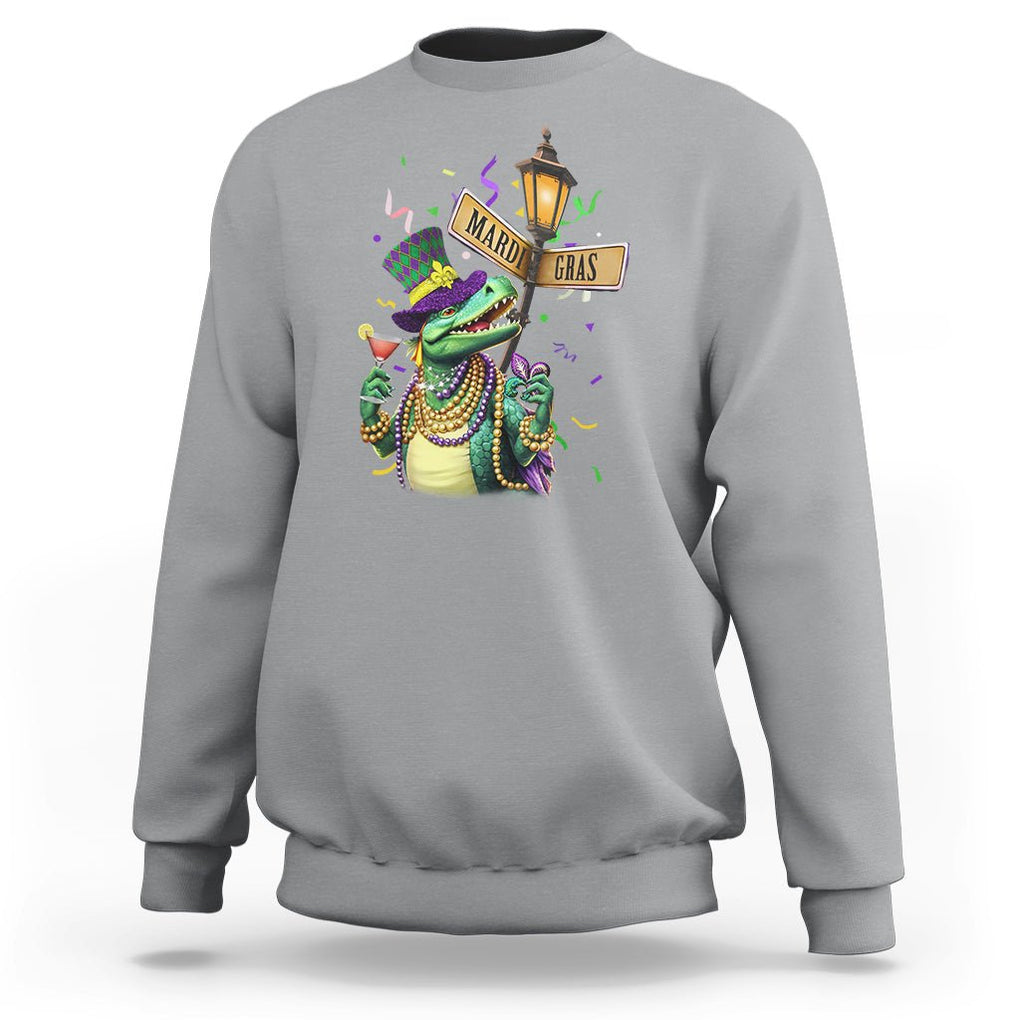 Bead Dinosaur Funny Mardi Grawr Gras Sweatshirt TS09 Sport Gray Printyourwear
