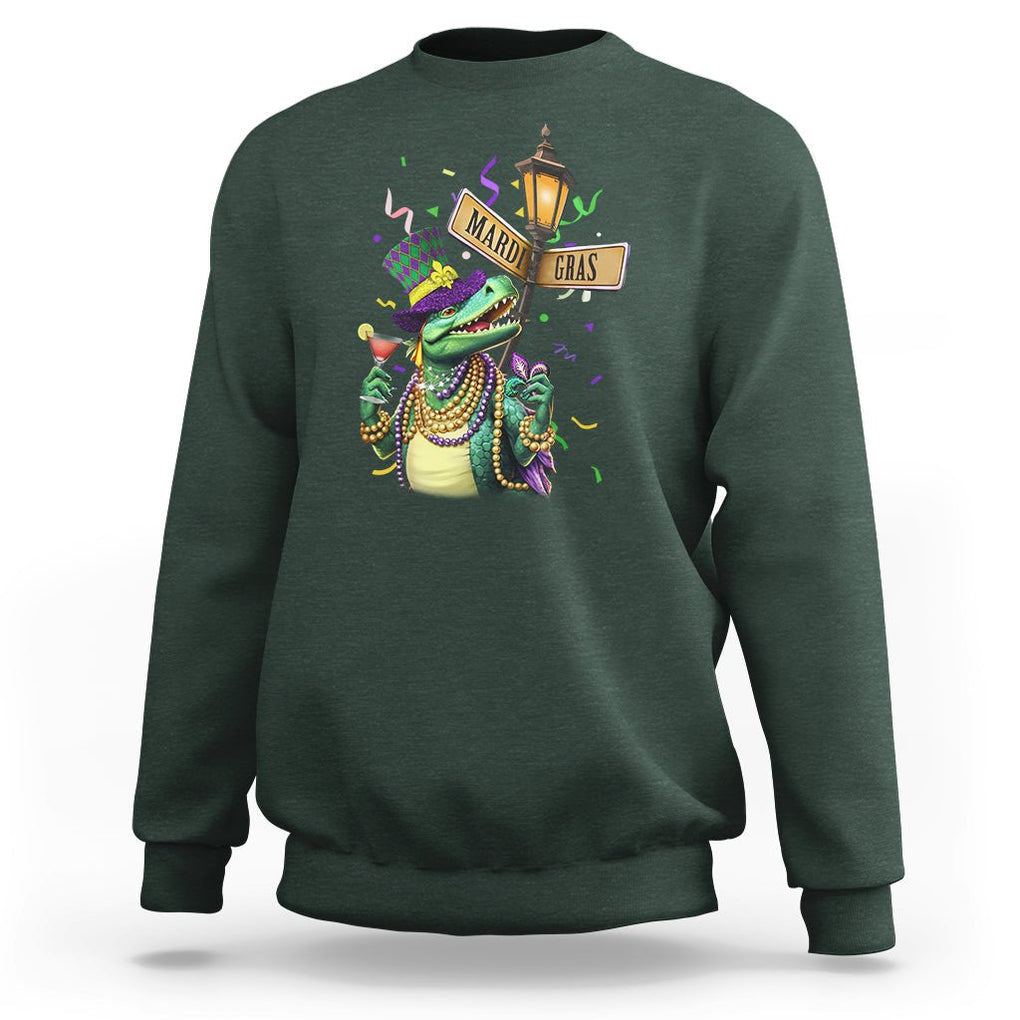 Bead Dinosaur Funny Mardi Grawr Gras Sweatshirt TS09 Dark Forest Green Printyourwear