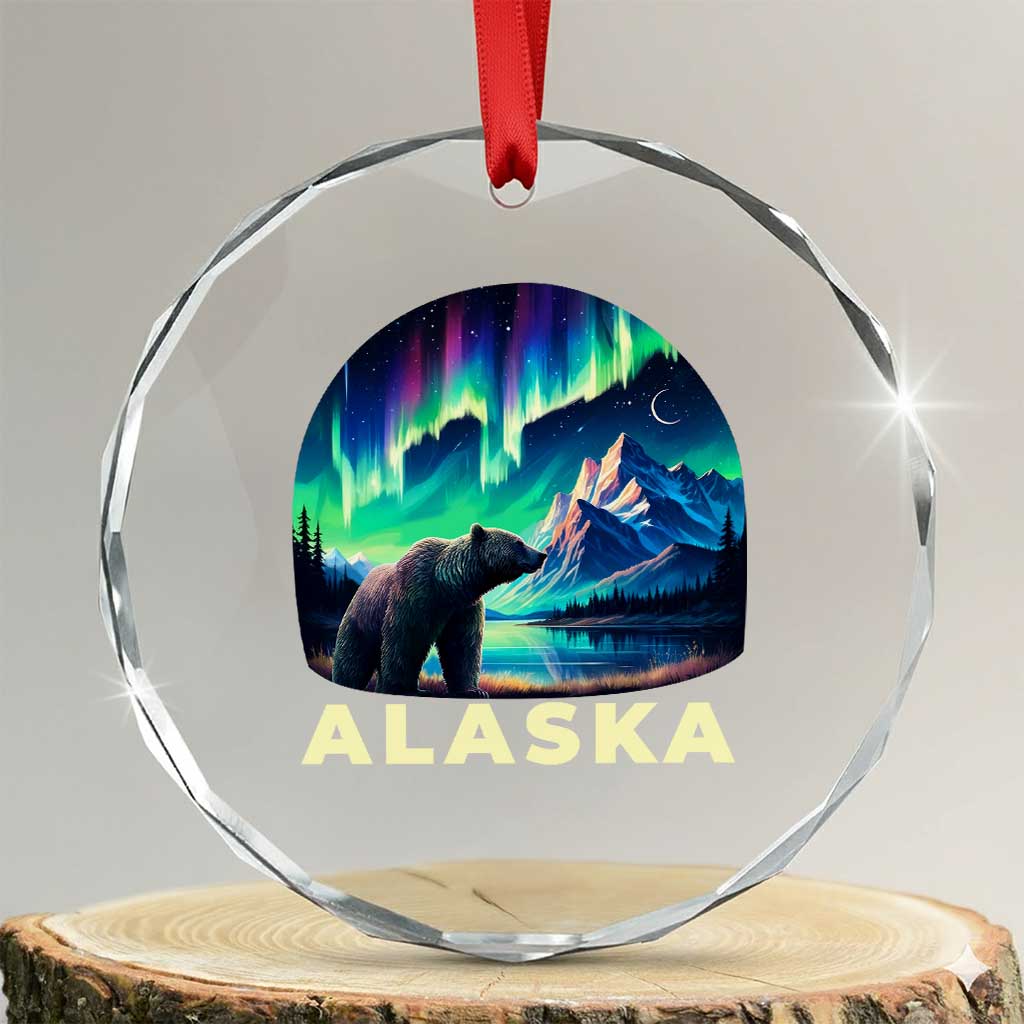 Bear Alaska Crystal Glass Ornament Alaskan Night Sky Northern Lights Aurora TS10 Transparent Glass 3'' Circle Print Your Wear