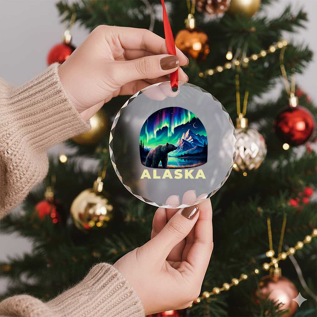 Bear Alaska Crystal Glass Ornament Alaskan Night Sky Northern Lights Aurora TS10 Print Your Wear