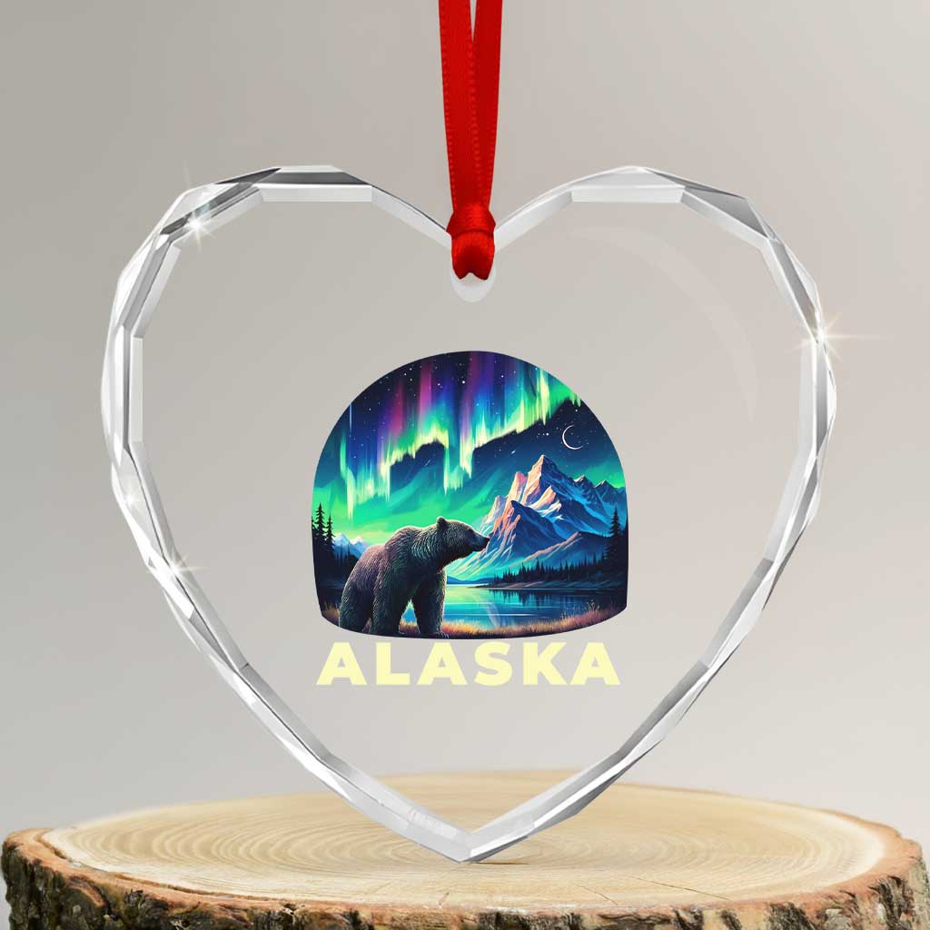 Bear Alaska Heart Crystal Glass Ornament Alaskan Night Sky Northern Lights Aurora TS10 Transparent Glass 3'' Heart Print Your Wear