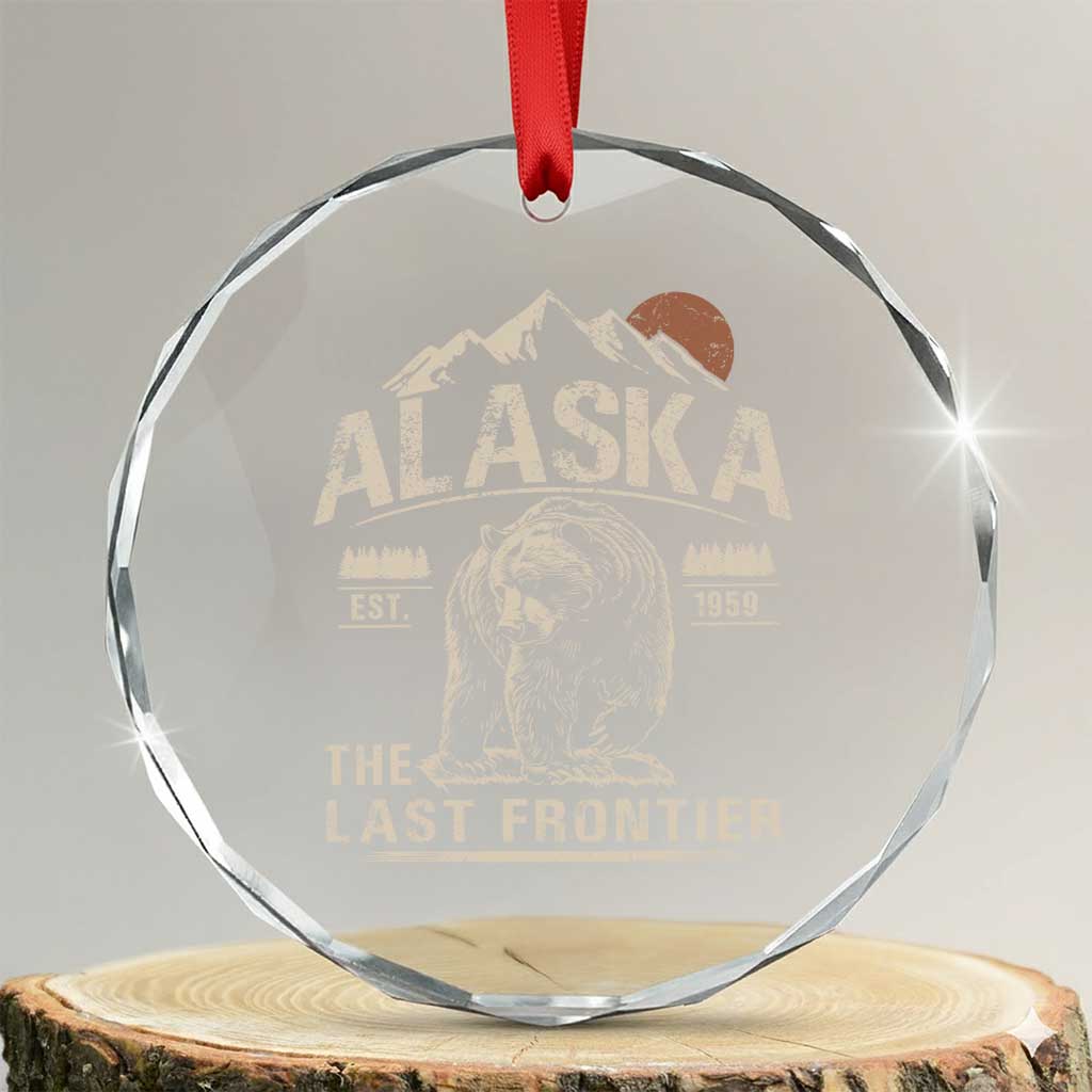 Bear Alaska The Last Frontier Crystal Glass Ornament Vintage Alaska Camping Hiking Mountain TS10 Transparent Glass 3'' Circle Print Your Wear