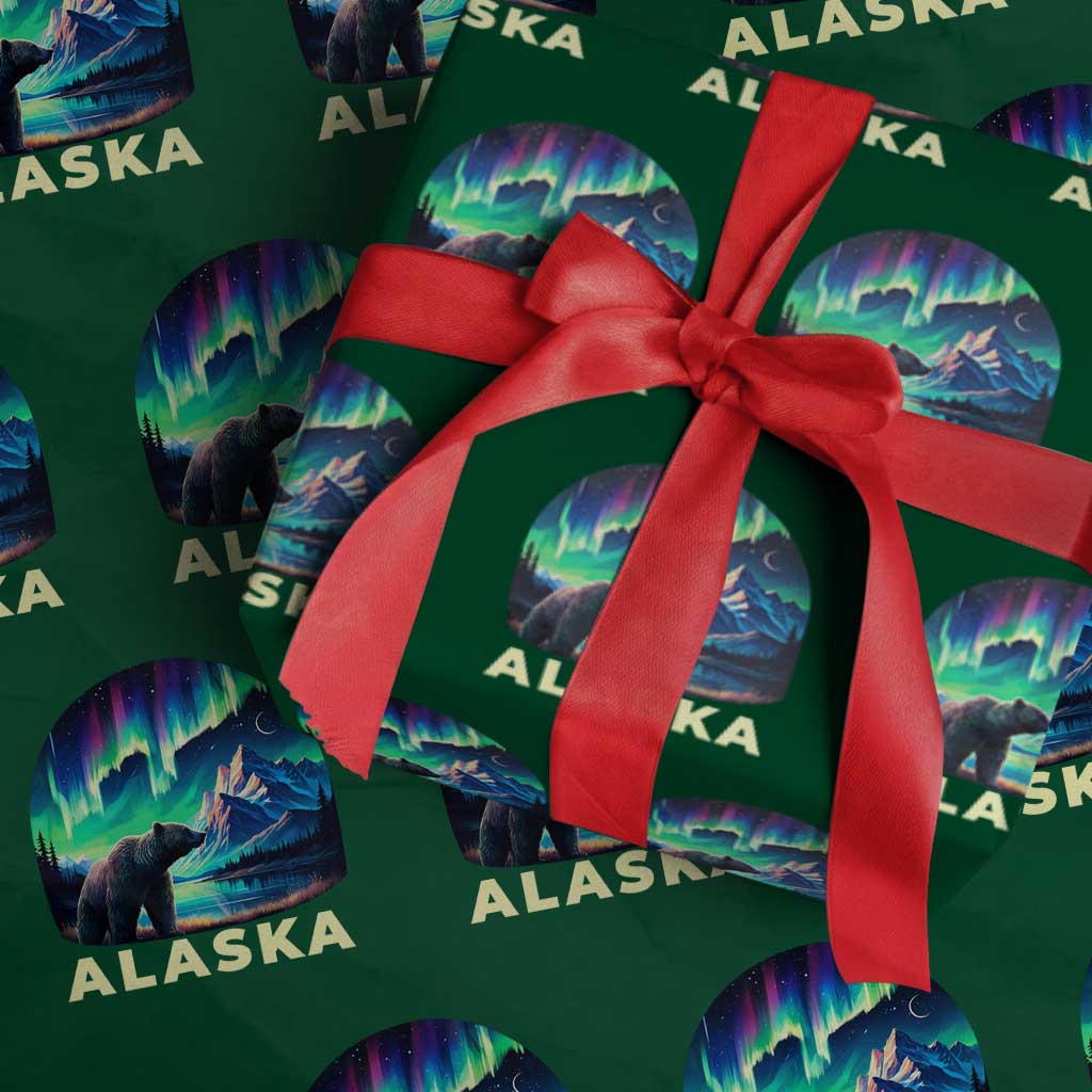 Bear Alaska Wrapping Paper Roll Alaskan Night Sky Northern Lights Aurora TS10 Green Print Your Wear