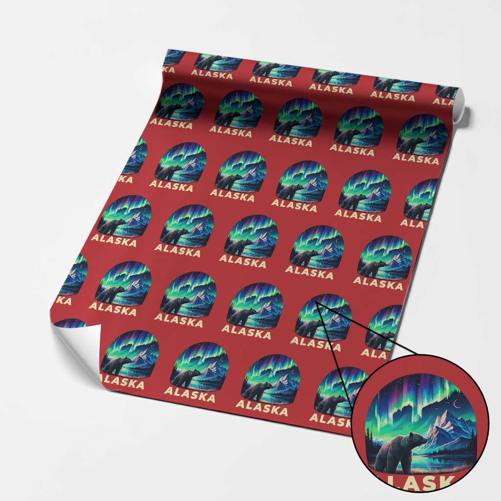 Bear Alaska Wrapping Paper Roll Alaskan Night Sky Northern Lights Aurora TS10 Red Print Your Wear