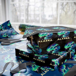 Bear Alaska Wrapping Paper Roll Alaskan Night Sky Northern Lights Aurora TS10 Black Print Your Wear