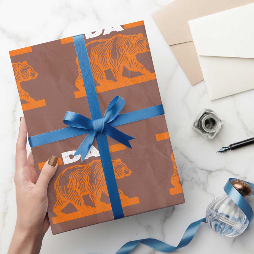 Bear Lover Wrapping Paper Roll Funny Wildlife Orange Bear Walking TS11 Mocha Print Your Wear