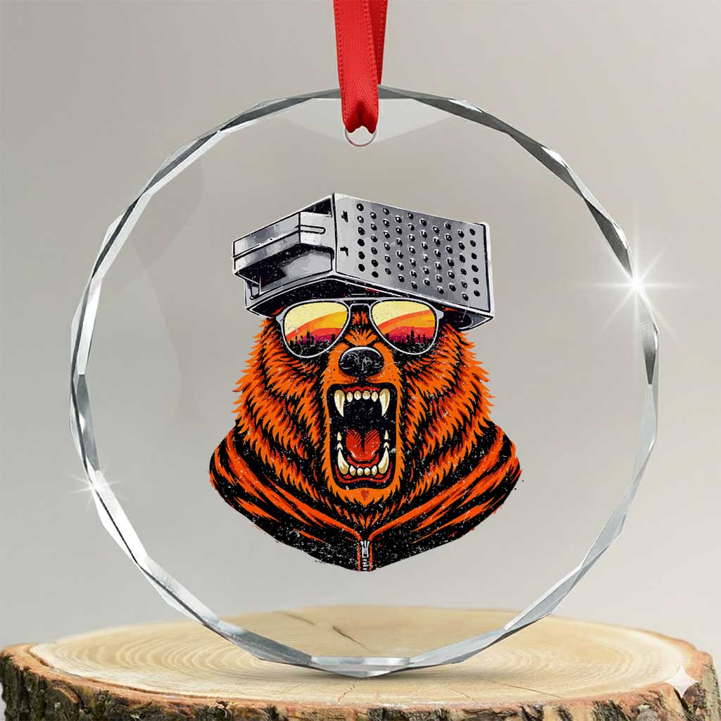 Bear With Cheese Grater Hat Crystal Glass Ornament Retro Foolball Fans TS10 Transparent Glass 3'' Circle Print Your Wear