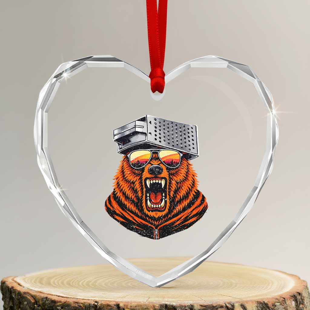 Bear With Cheese Grater Hat Heart Crystal Glass Ornament Retro Foolball Fans TS10 Transparent Glass 3'' Heart Print Your Wear