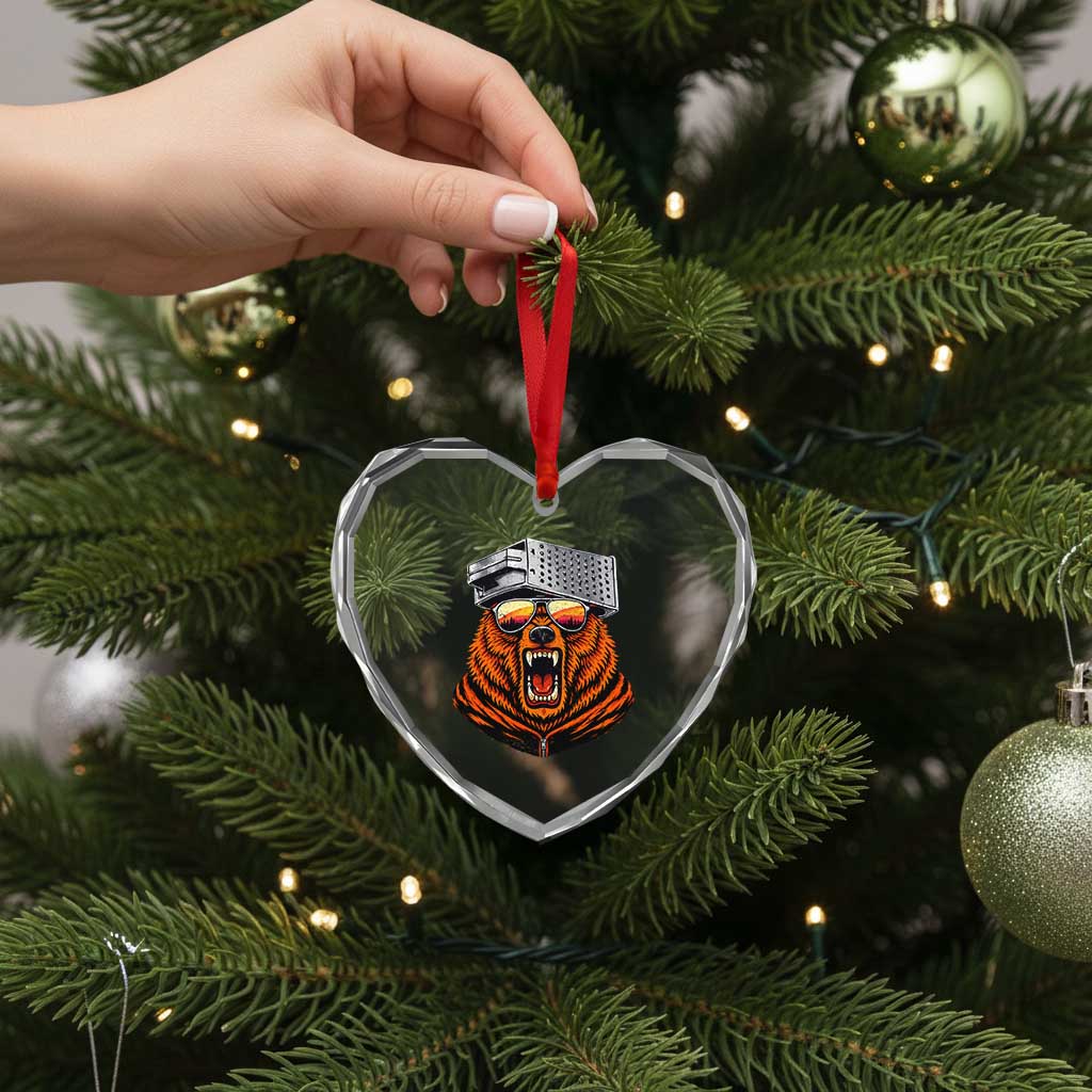 Bear With Cheese Grater Hat Heart Crystal Glass Ornament Retro Foolball Fans TS10 Print Your Wear