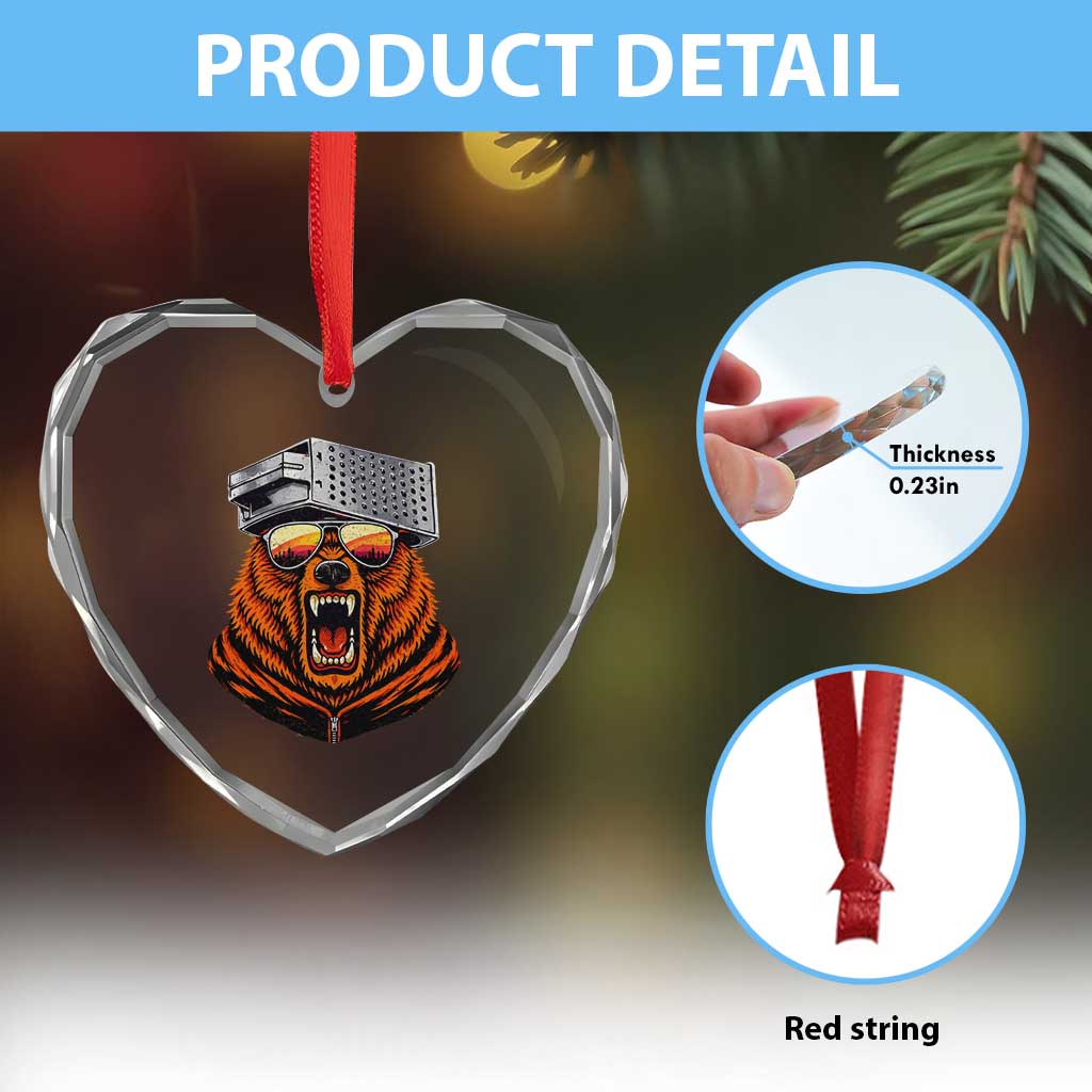 Bear With Cheese Grater Hat Heart Crystal Glass Ornament Retro Foolball Fans TS10 Print Your Wear