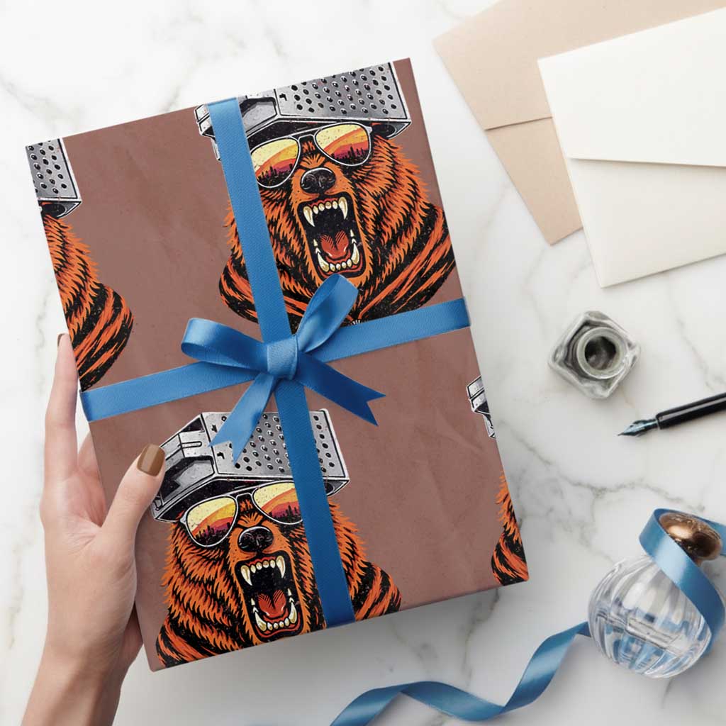 Bear With Cheese Grater Hat Wrapping Paper Roll Retro Foolball Fans TS10 Mocha Print Your Wear