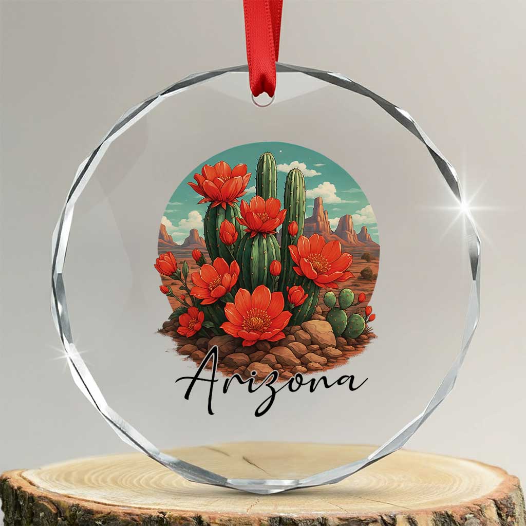 Beautiful Blooming Cactus Flower Arizona Graphic Crystal Glass Ornament Vintage Desert Botanical Floral Nature Souvenir TS02 Transparent Glass 3'' Circle Print Your Wear