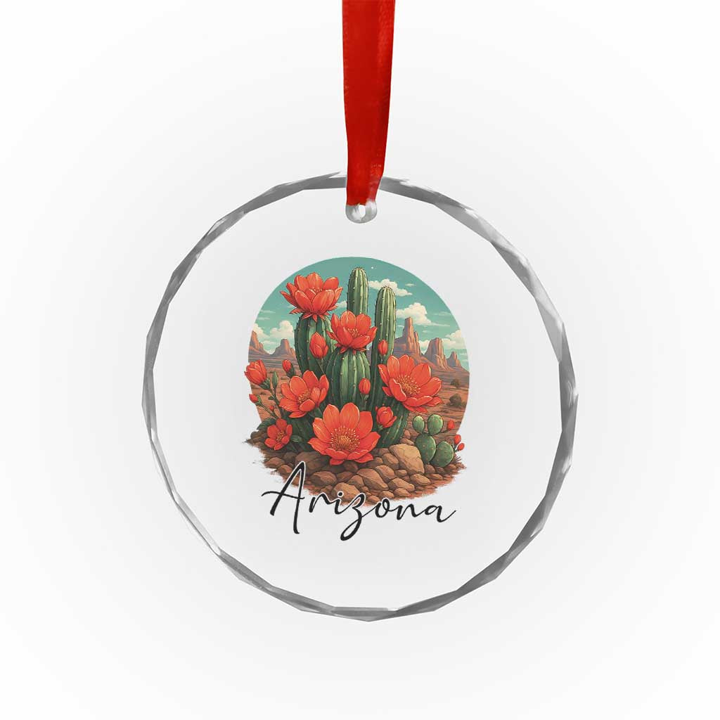 Beautiful Blooming Cactus Flower Arizona Graphic Crystal Glass Ornament Vintage Desert Botanical Floral Nature Souvenir