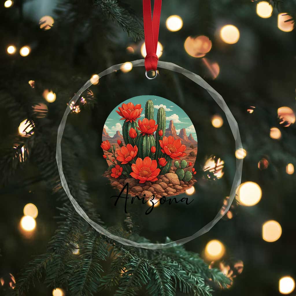 Beautiful Blooming Cactus Flower Arizona Graphic Crystal Glass Ornament Vintage Desert Botanical Floral Nature Souvenir