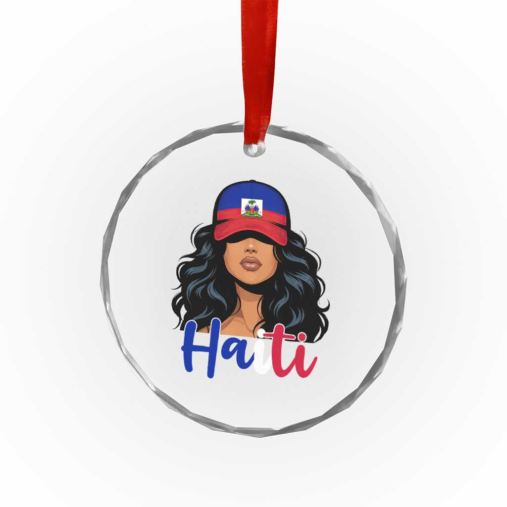 Beautiful Haitian Girl in Flag Baseball Cap Crystal Glass Ornament Haiti Heritage Pride TS02 Print Your Wear