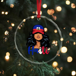 Beautiful Haitian Girl in Flag Baseball Cap Crystal Glass Ornament Haiti Heritage Pride TS02 Print Your Wear