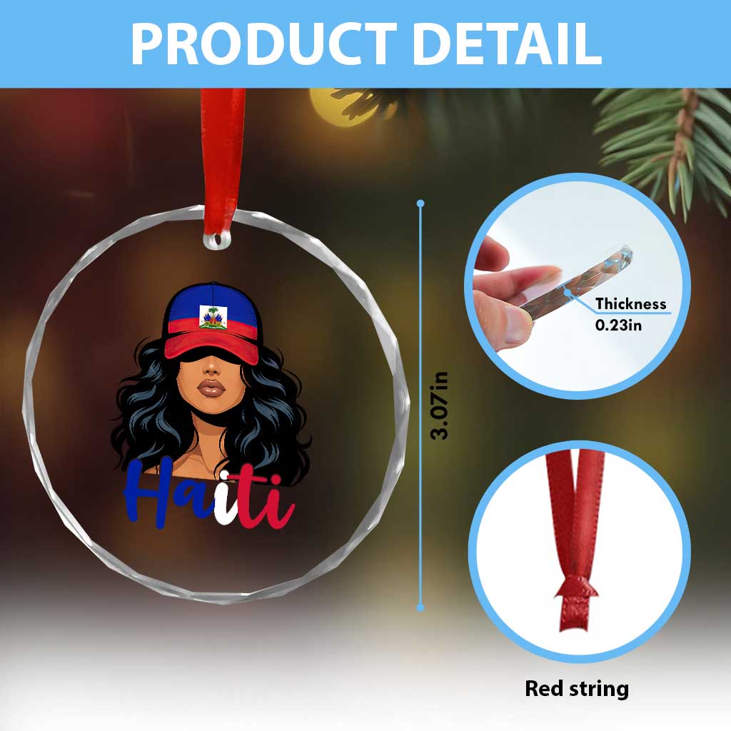 Beautiful Haitian Girl in Flag Baseball Cap Crystal Glass Ornament Haiti Heritage Pride TS02 Print Your Wear