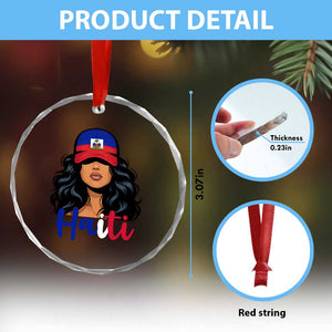 Beautiful Haitian Girl in Flag Baseball Cap Crystal Glass Ornament Haiti Heritage Pride TS02 Print Your Wear